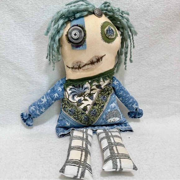 Scrappy Monster Doll Duo Western Twist Upcyled handmade embroidered Hedgehogs! - Picture 6 of 10